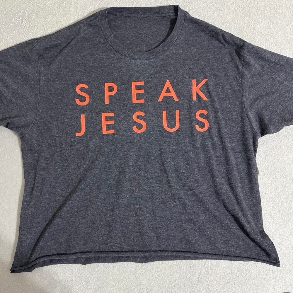 Speak Jesus Tee local radio station Christian music crops workout T-shirts